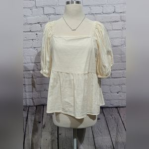 Old navy ivory puff arm baby doll blouse NWT size L